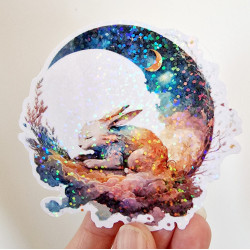 Stickers holographique lapin lune