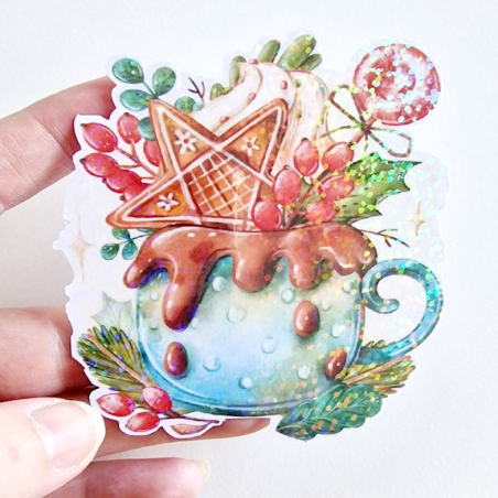 Stickers holographique tasse gourmande