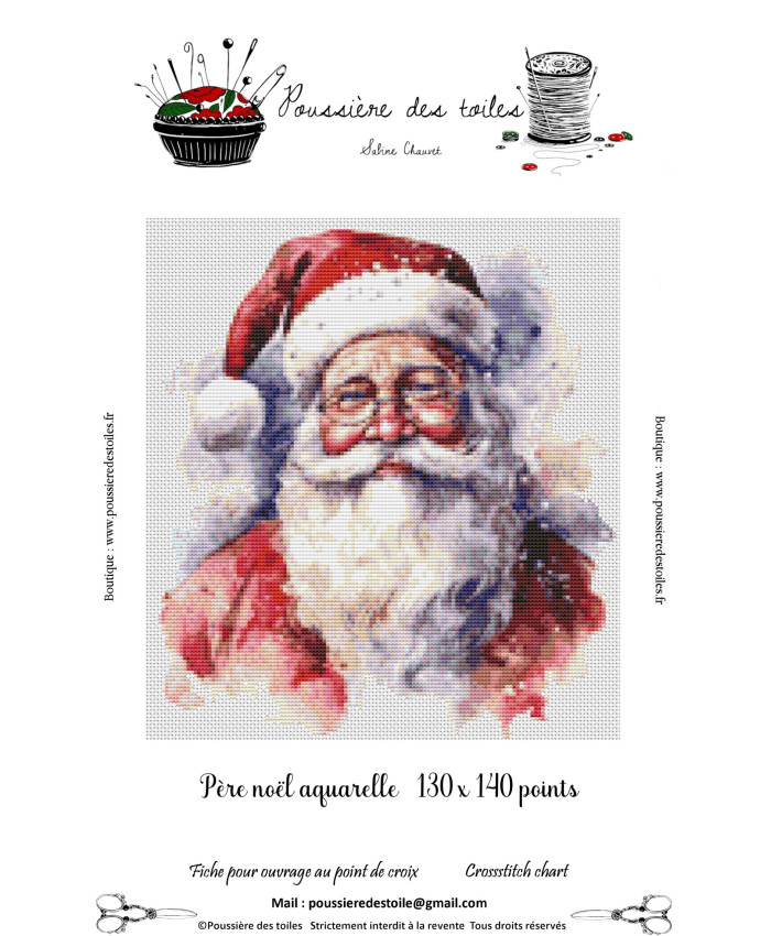Grille point de croix : Père noël aquarelle