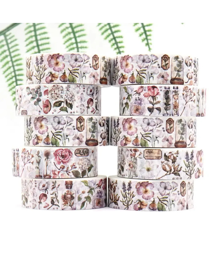 Masking tape 10m autocollants diamond painting bullet journal fleurs vintage