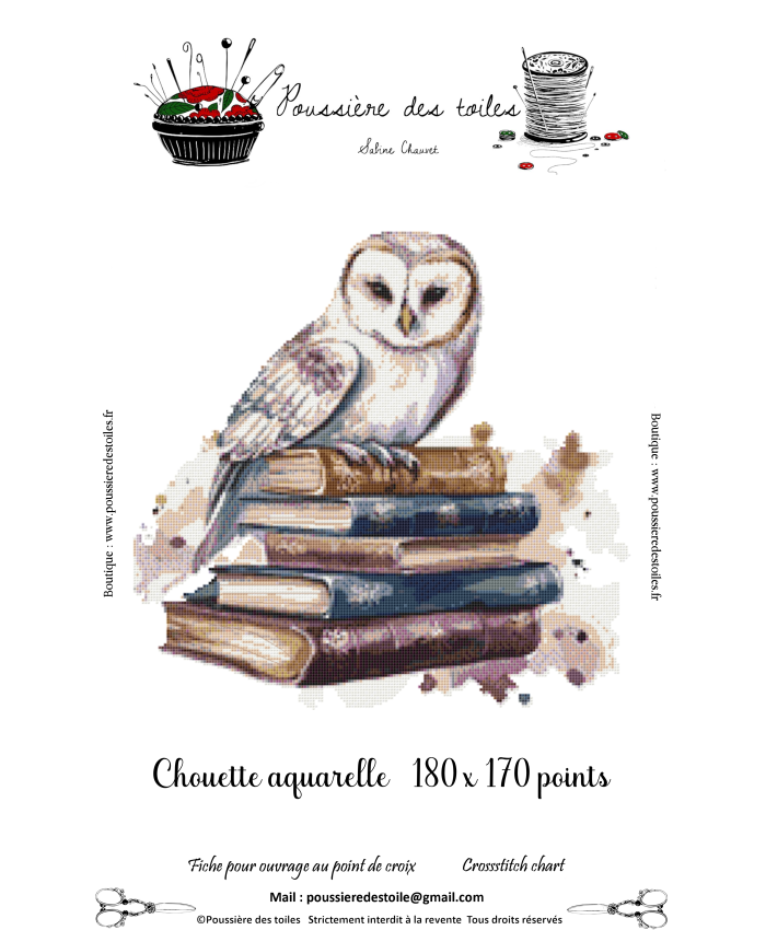 Grille point de croix : chouette aquarelle PDF