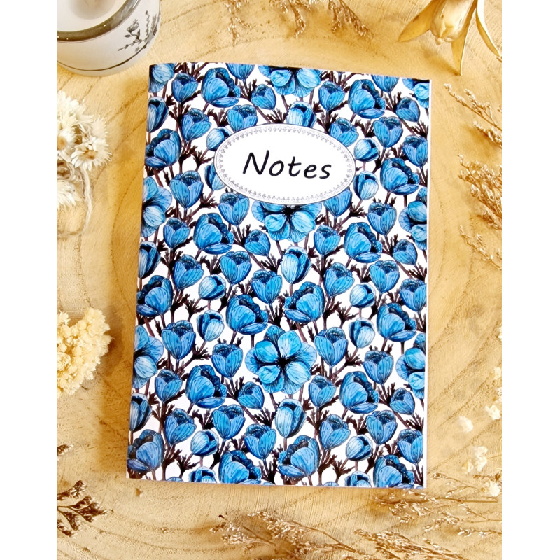 Carnet de notes, organisation, petit carnet Fleurs bleues