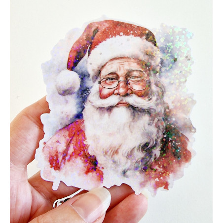 Stickers holographique père noël aquarelle