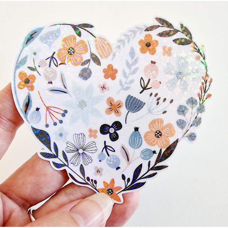 Stickers holographique Coeur fleuri