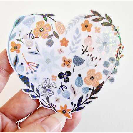 Stickers holographique Coeur fleuri