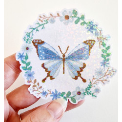 Stickers holographique Couronne papillon
