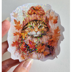 Stickers holographique Mr cat automne