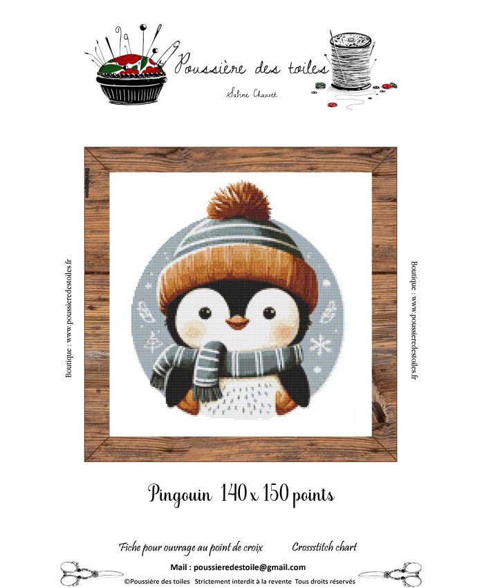 Grille point de croix : Pingouin Papier