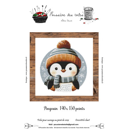 Grille point de croix : Pingouin Papier