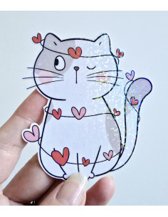 Stickers holographique Chat valentin
