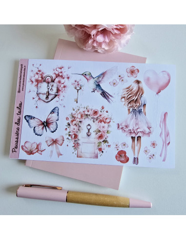 Feuille d’autocollants, Stickers pour Bullet Journal amour rose