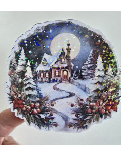 Stickers holographique Chalet hivernal