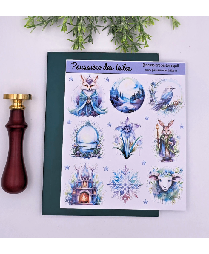 Réf 005 Feuille d’autocollants, Stickers pour Bullet Journal hiver glacial