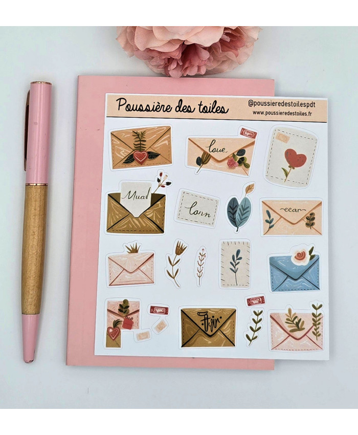 Réf 003 Feuille d’autocollants, Stickers pour Bullet Journal Enveloppes