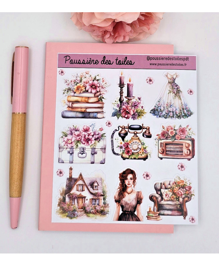 Feuille d’autocollants, Stickers pour Bullet Journal Vintage