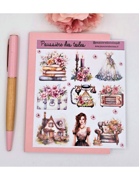 Feuille d’autocollants, Stickers pour Bullet Journal Vintage