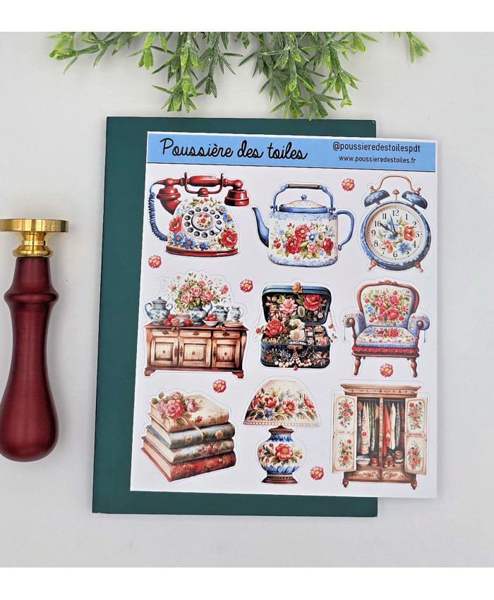 Feuille d’autocollants, Stickers pour Bullet Journal Rétro chabby