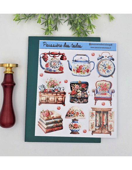Feuille d’autocollants, Stickers pour Bullet Journal Rétro chabby