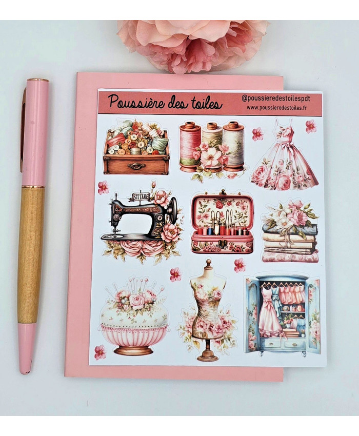 Réf 007 Feuille d’autocollants, Stickers pour Bullet Journal Couture