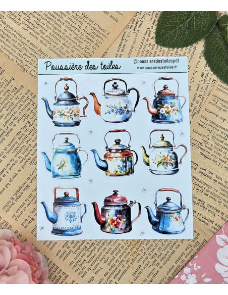 Feuille d’autocollants, Stickers pour Bullet Journal théière