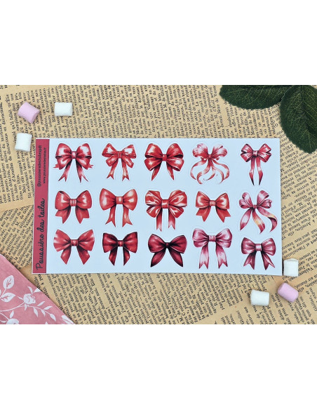 Feuille d’autocollants, Stickers pour Bullet Journal noeuds rouges