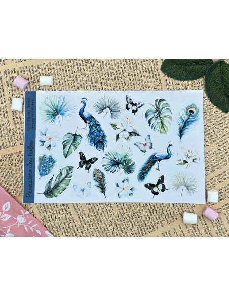 Feuille d’autocollants, Stickers pour Bullet Journal paon