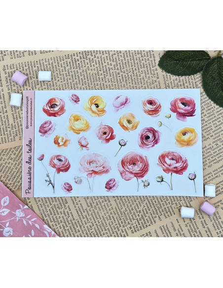 Feuille d’autocollants, Stickers pour Bullet Journal fleurs