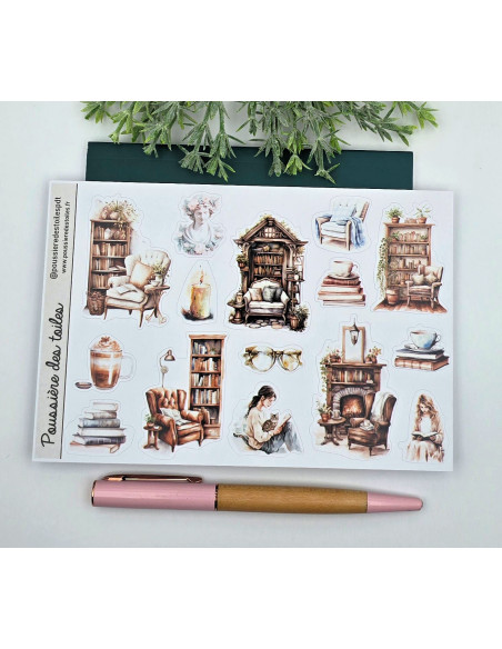 Feuille d’autocollants, Stickers pour Bullet Journal Bibliothèque