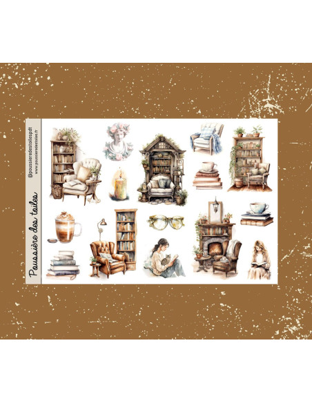 Feuille d’autocollants, Stickers pour Bullet Journal Bibliothèque