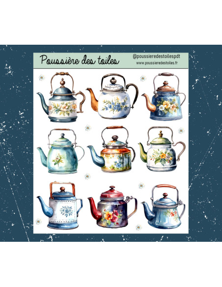 Feuille d’autocollants, Stickers pour Bullet Journal théière