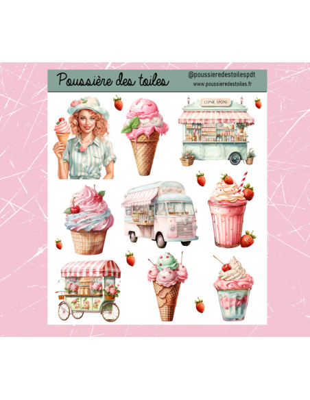 Feuille d’autocollants, Stickers pour Bullet Journal glace