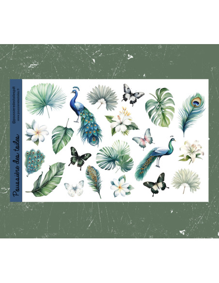 Feuille d’autocollants, Stickers pour Bullet Journal paon