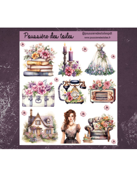 Feuille d’autocollants, Stickers pour Bullet Journal Vintage