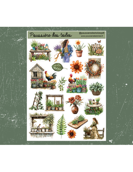 Feuille d’autocollants, Stickers pour Bullet Journal jardin