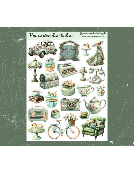 Feuille d’autocollants, Stickers pour Bullet Journal vintage