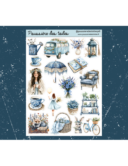 Feuille d’autocollants, Stickers pour Bullet Journal bleu