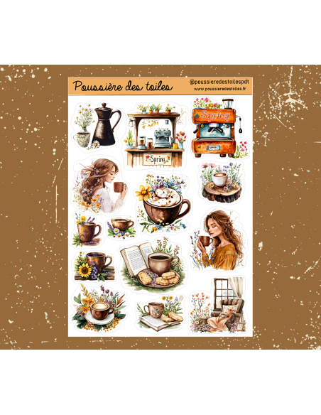 Feuille d’autocollants, Stickers pour Bullet Journal café