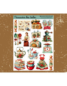 Réf 48 Feuille d’autocollants, Stickers pour Bullet Journal cuisine rétro