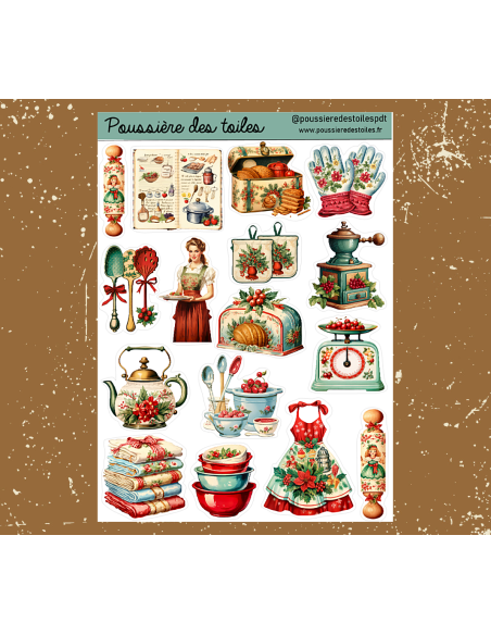 Réf 48 Feuille d’autocollants, Stickers pour Bullet Journal cuisine rétro