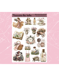 Réf 46 Feuille d’autocollants, Stickers pour Bullet Journal vintage