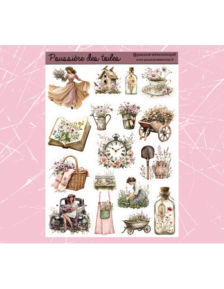 Réf 46 Feuille d’autocollants, Stickers pour Bullet Journal vintage