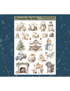 Réf 51 Feuille d’autocollants, Stickers pour Bullet Journal hiver blanc
