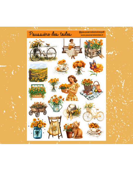 Réf 53 Feuille d’autocollants, Stickers pour Bullet Journal jaune
