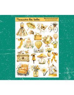 Réf 67 Feuille d’autocollants, Stickers pour Bullet Journal jaune
