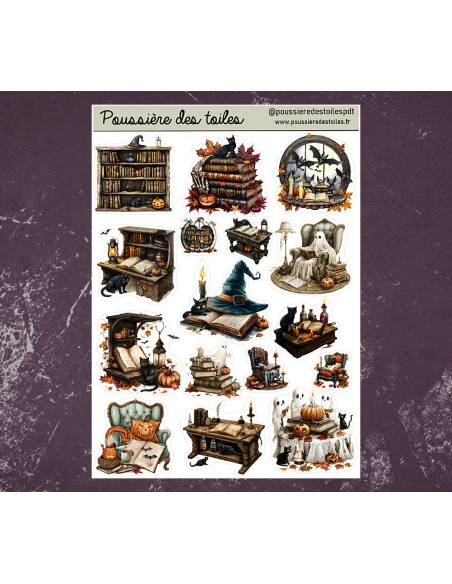 Réf 69 Feuille d’autocollants, Stickers pour Bullet Journal halloween