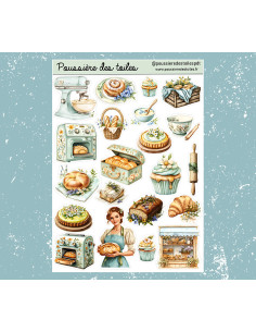 Réf 70 Feuille d’autocollants, Stickers pour Bullet Journal patisserie