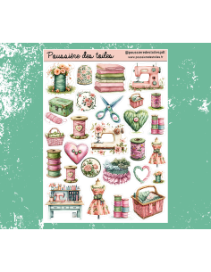 Réf 72 Feuille d’autocollants, Stickers pour Bullet Journal couture