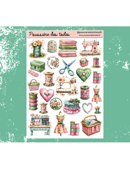 Réf 72 Feuille d’autocollants, Stickers pour Bullet Journal couture