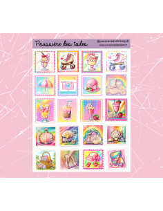 Réf 73 Feuille d’autocollants, Stickers pour Bullet Journal timbres