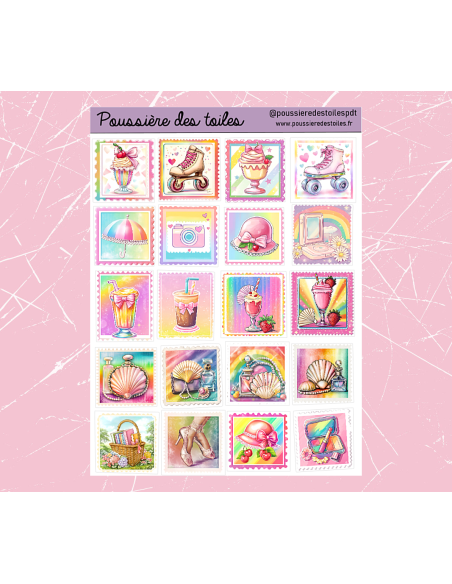Réf 73 Feuille d’autocollants, Stickers pour Bullet Journal timbres
